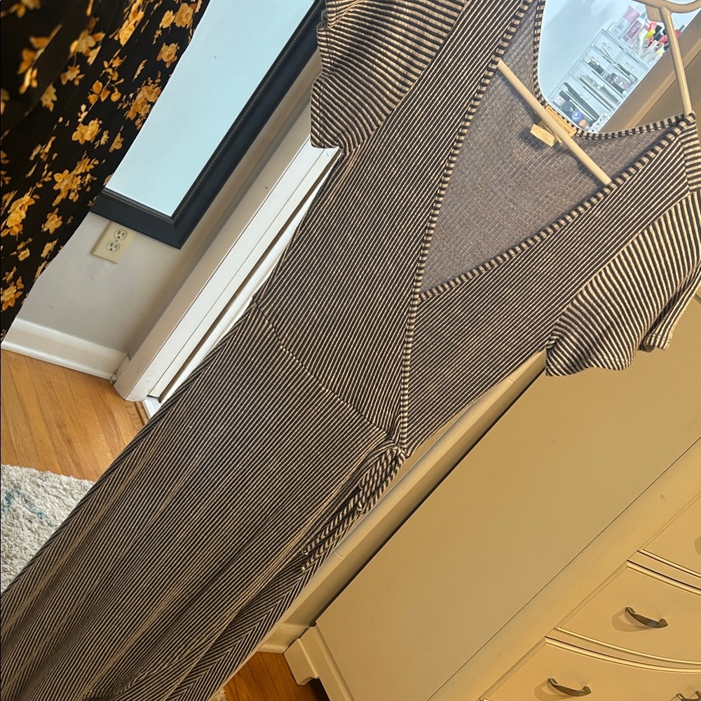 Caution To The Wind Black and White Striped Midi Dress